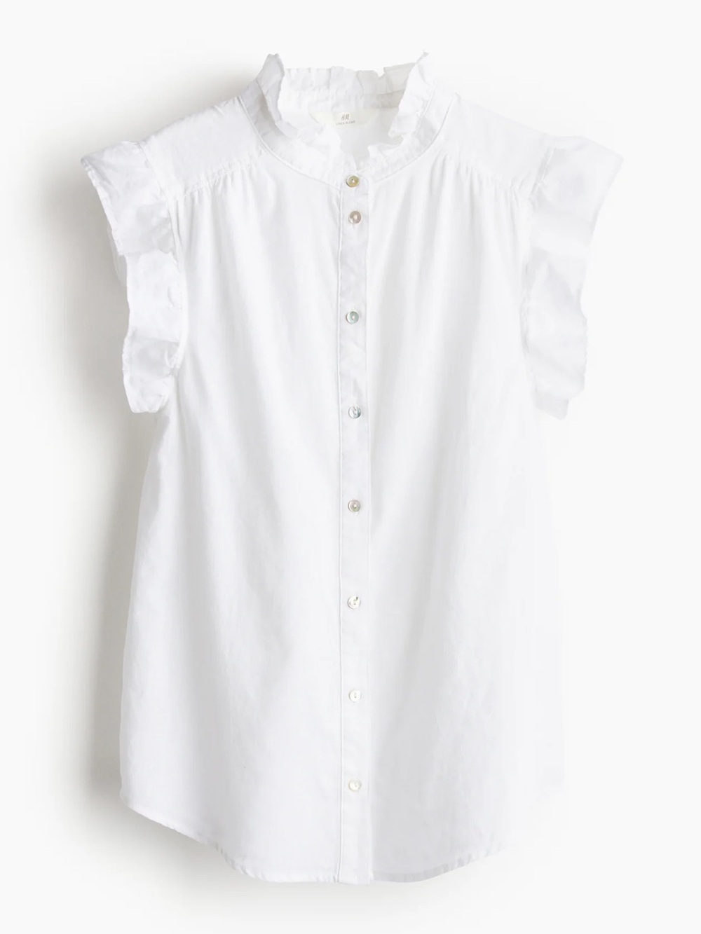 H&M white Ruffle-Sleeve Button Front Blouse